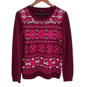 Talbots Womens Size Medium Lambswool Fair Isle Sweater Blouse Shirt Top Red Gem